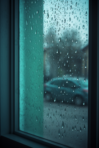 雨天窗户高清水滴雾蒙蒙