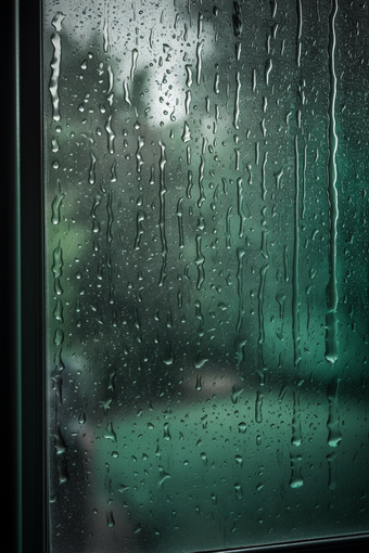 <strong>绿色</strong>调雨天窗户高清水滴意境