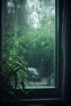绿色调雨天窗户高清摄影图20