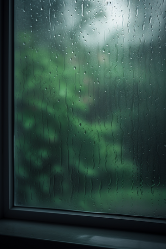 绿色调雨天<strong>窗户</strong>高清水珠水滴