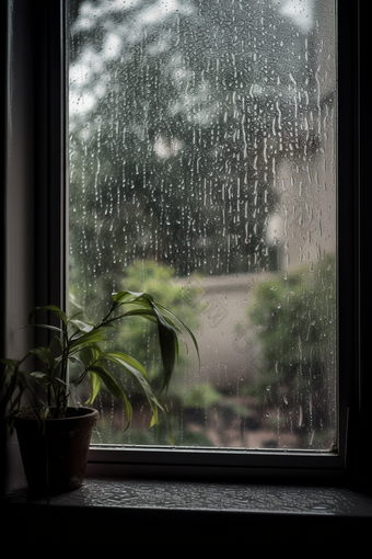 冷色调雨天窗户高清雨季室内