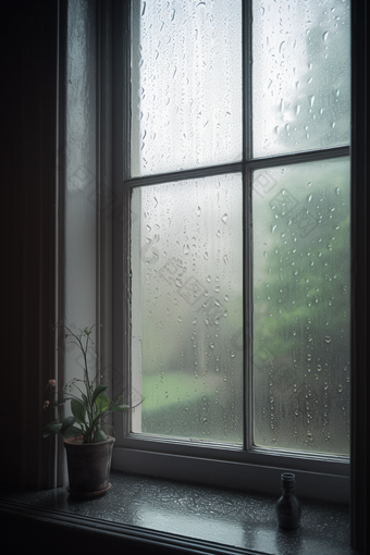 冷色调雨天窗户高清雨季起雾