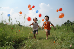 孩子追逐气球玩耍摄影图26