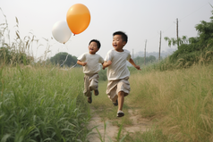 孩子追逐气球玩耍摄影图32