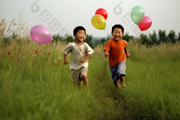 孩子追逐气球玩耍儿童打闹图片-包图网