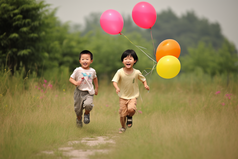 孩子追逐气球玩耍摄影图29