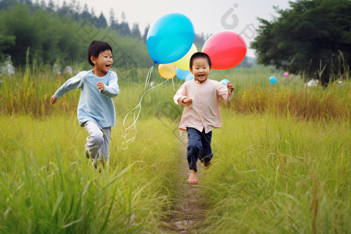 孩子追逐气球玩耍图片-包图网