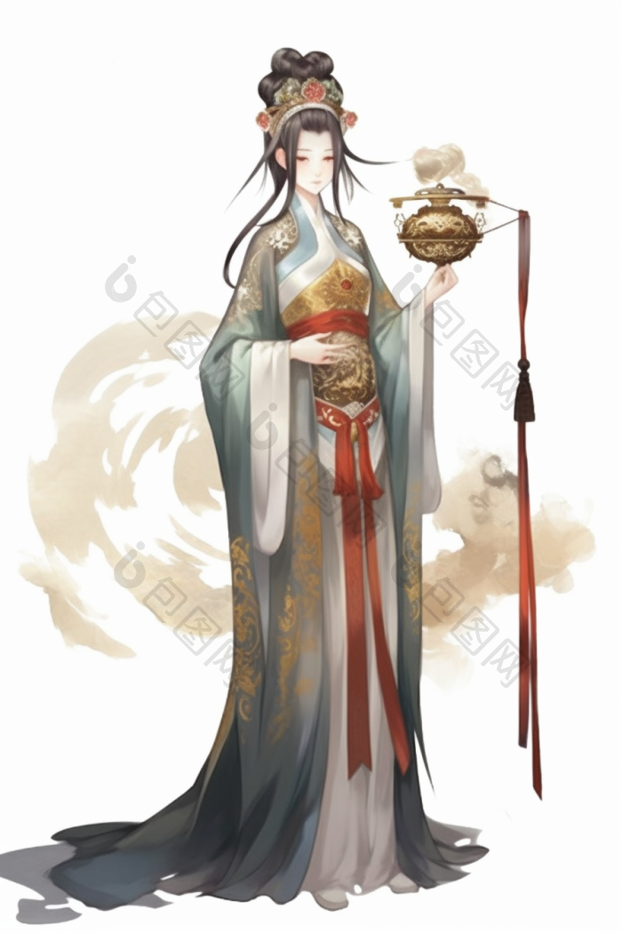 古风古代文物人物插图png下载-包图网