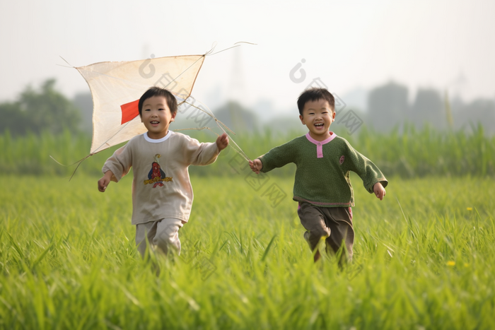 孩子放风筝玩耍天空草地