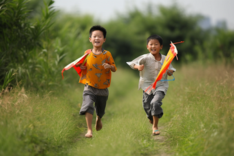 孩子放风筝玩耍儿童天空