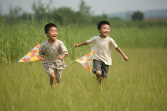 孩子放风筝玩耍儿童草地