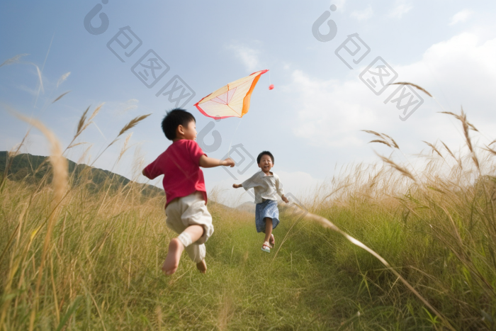 孩子放风筝玩耍儿童打闹图片-包图网
