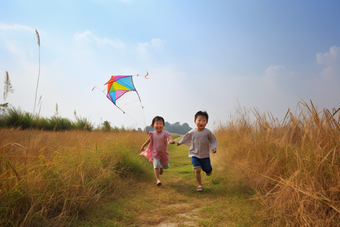 孩子放风筝玩耍天空快乐