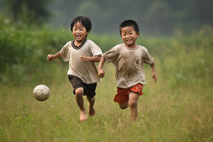 孩子踢足球玩耍儿童打闹