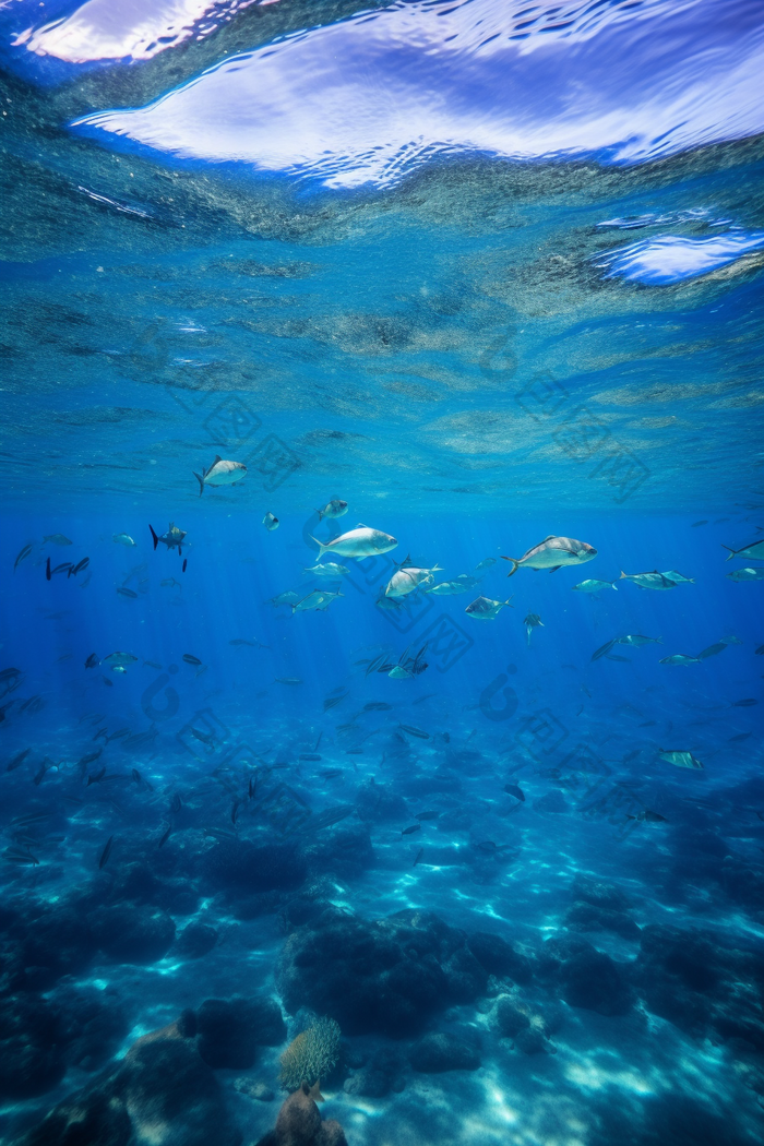 蓝色海洋鱼类海底世界深海水