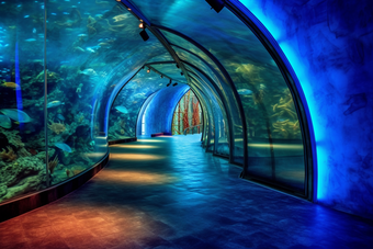 水族馆观光隧道室内蓝色海洋