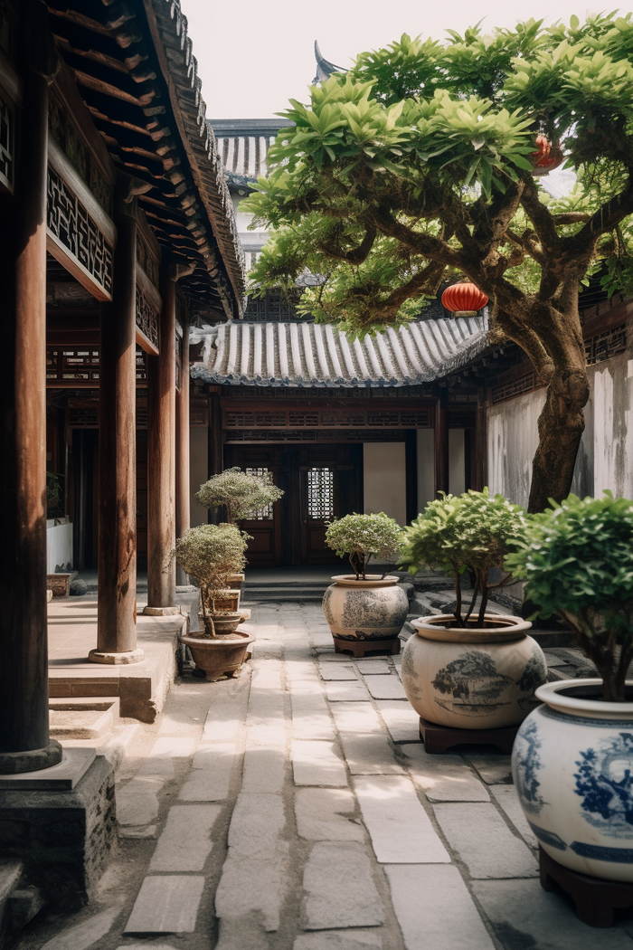 中国古风古镇建筑苏州植物