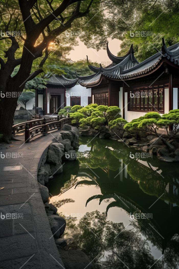 中式园林建筑摄影图图片-包图网