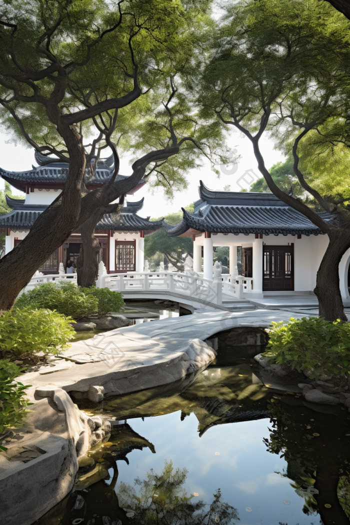 中式园林建筑苏州树木图片-包图网