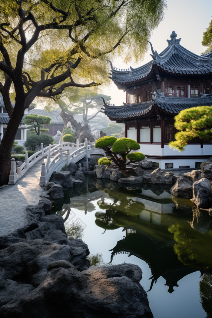 中式园林建筑摄影图图片-包图网