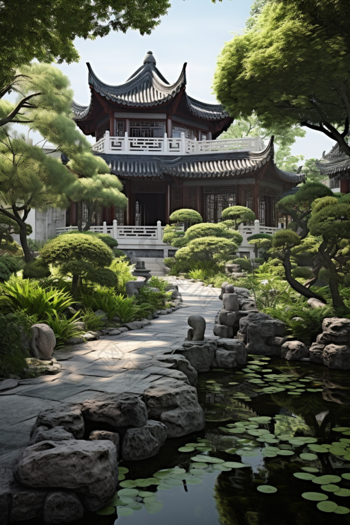 中式园林建筑摄影图图片-包图网