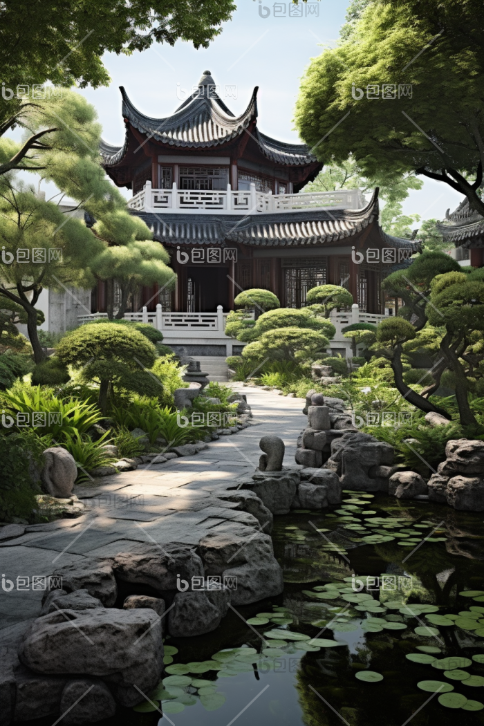 中式园林建筑摄影图图片-包图网