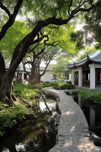 中式园林建筑古植物