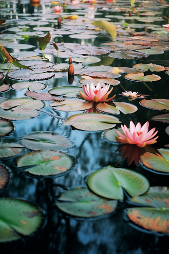 唯美深色池塘睡莲艺术水洋<strong>花</strong>