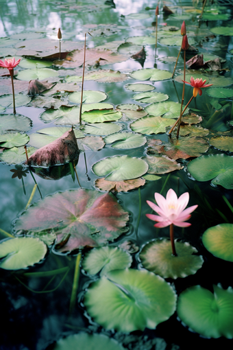 唯美深色池塘睡莲莲花水塘