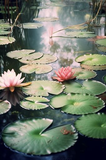 唯美深色池塘睡莲植物水洋<strong>花</strong>