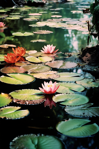 唯美深色池塘<strong>睡莲</strong>植物小<strong>莲花</strong>