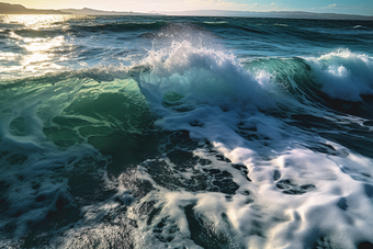 海洋波浪撞击礁石水花生机