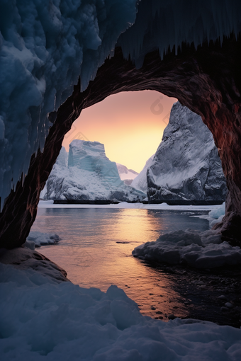蓝色自然冰川洞穴冰河美景