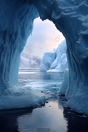 蓝色自然冰川洞穴冰山冰岛