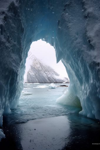 蓝色自然冰川洞穴风景风景