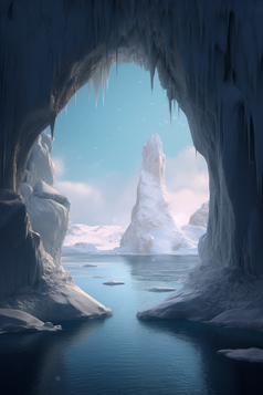 蓝色自然冰川洞穴摄影图20