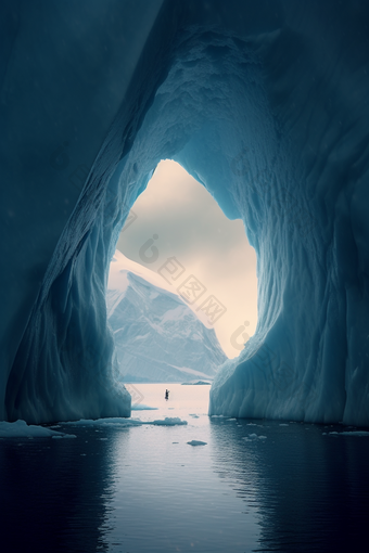 蓝色自然冰川洞穴海水冰河
