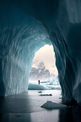 蓝色自然冰川洞穴海水风景