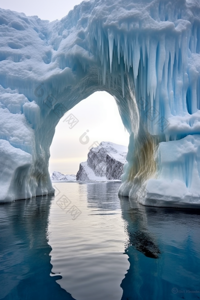 蓝色自然冰川洞穴冰岛风景