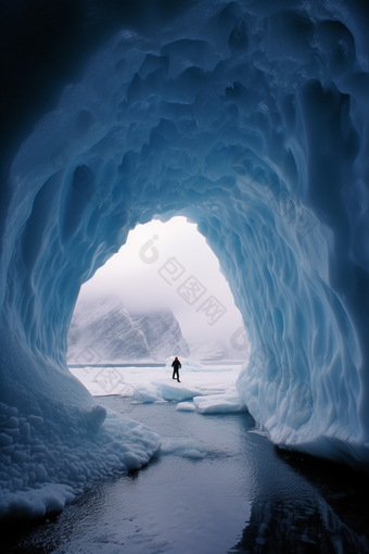蓝色自然冰川洞穴摄影图31