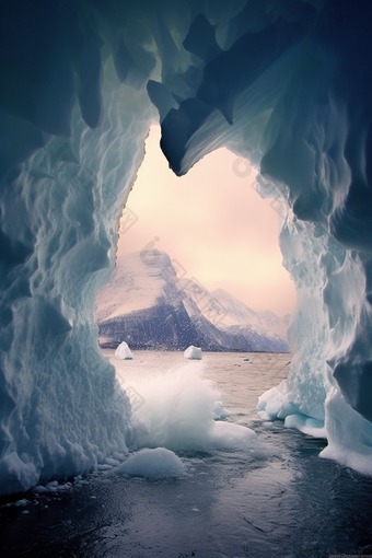 蓝色自然冰川洞穴风景美景
