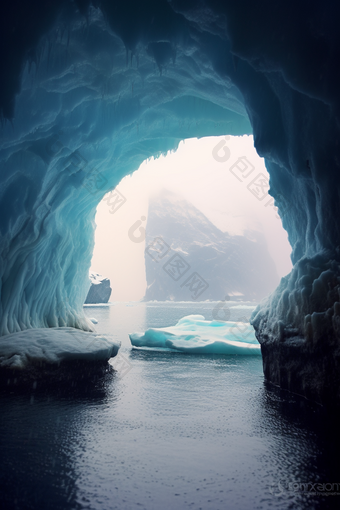 蓝色自然<strong>冰</strong>川洞穴摄影图6