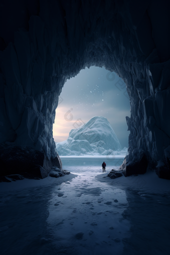 蓝色自然冰川洞穴风景风景