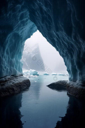 蓝色自然<strong>冰</strong>川洞穴摄影图2