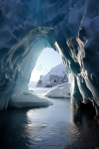 蓝色自然冰川<strong>洞穴</strong>风景美景