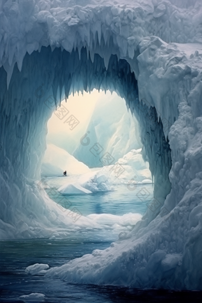 蓝色自然冰川洞穴摄影图41