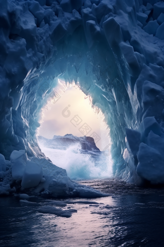 蓝色自然冰川洞穴摄影图43