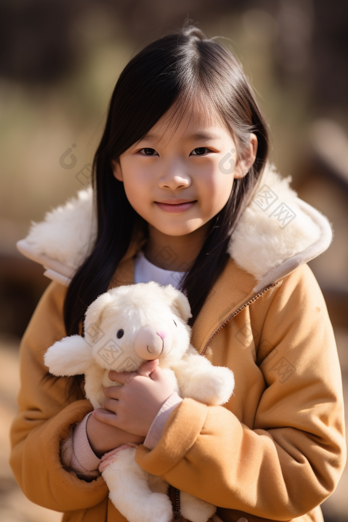 抱着毛绒玩具的女孩可爱儿童