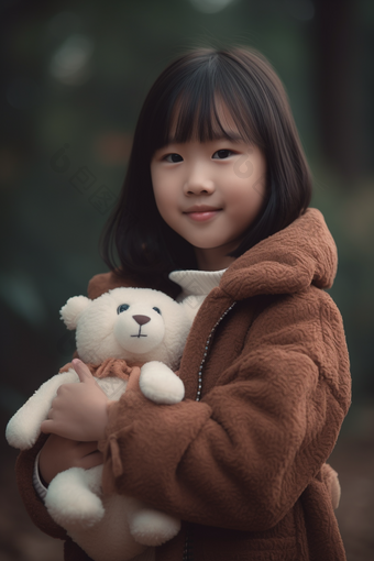 抱着毛绒玩具的女孩乖巧小孩