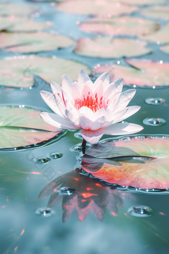 夏季水中的荷花唯美<strong>倒映</strong>水塘